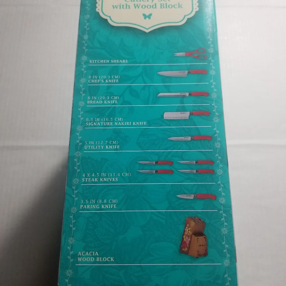 NEW IN BOX THE PIONEER WOMAN SWEET ROSE RED 11 PIECE KNIFE SET